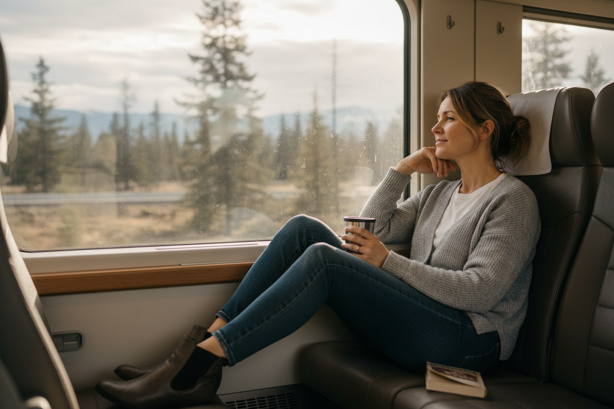 Casual reizende vrouw in trein